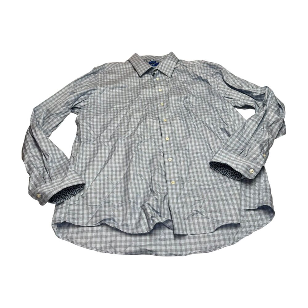 Egara Shirt Men 3XLT Gray White Check 100% Cotton Long Sleeve Collared Button-Up - Picture 1 of 6